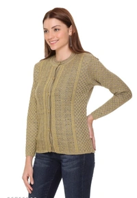 CLAPTON Women Round Neck Mustered Full Sleeve Wool Cardigan - M, Mustered, Wool, Pack of1